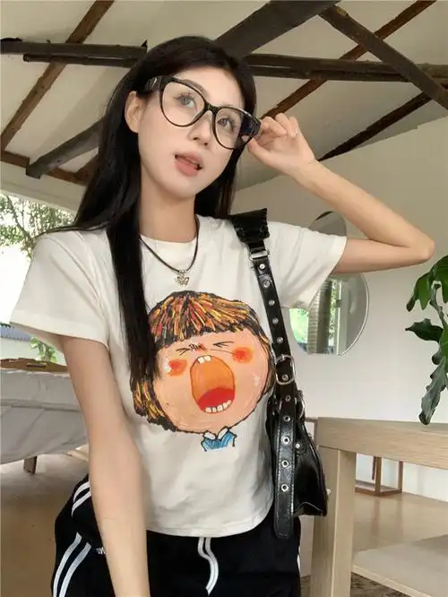 90451# 官图 实价 6535棉 短款夏设计感t恤短袖小众修身显瘦 - 17网