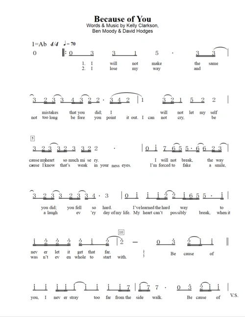 kelly clarkson的because of you简谱