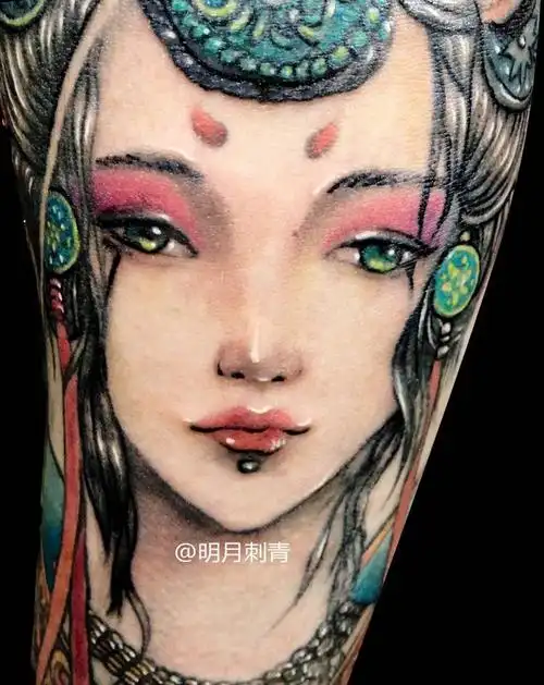 明月艺伎纹身图片