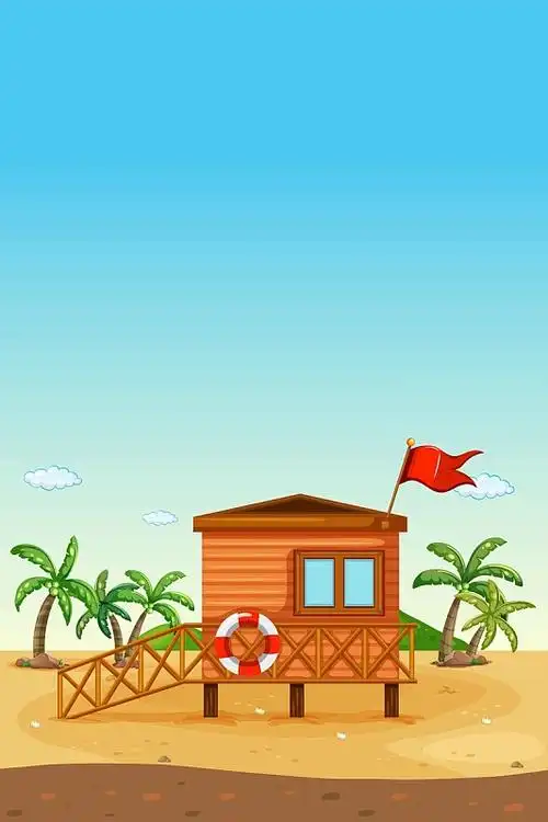手绘卡通沙滩游乐场景背景
