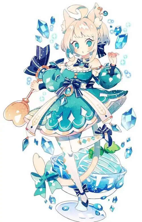 人物绘画,超可爱的卡通动漫女孩,冰系魔法少女