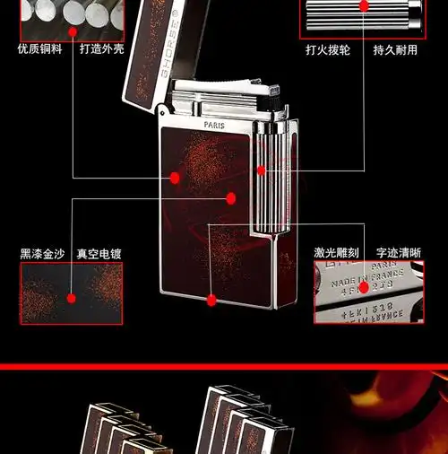 原装正品stdupont都彭打火机全铜朗声系列红色简单气质沙金