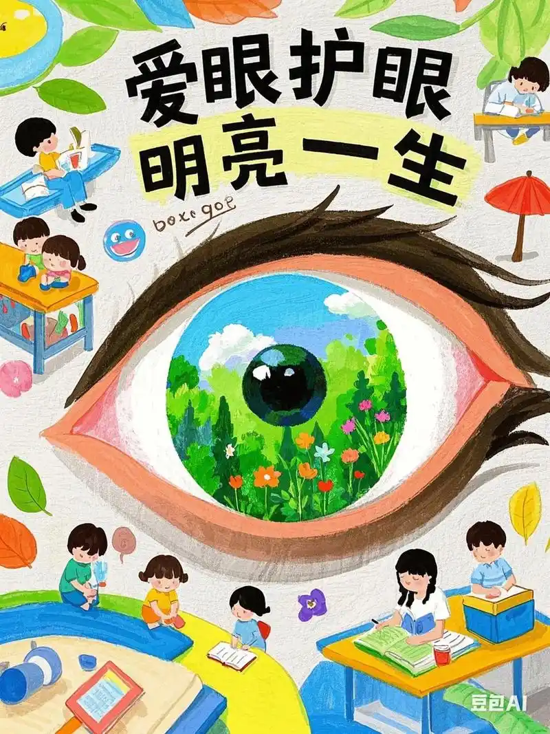 眼睛是心灵的窗户.这幅画是爱眼护眼主题