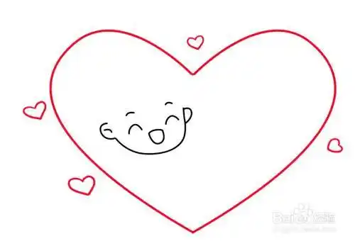 在心形的内部左侧的部分,画一个人物的表情.