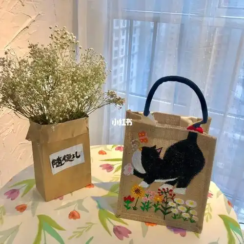 手绘muji麻布袋diy