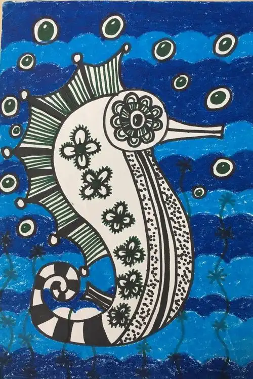 浙师二幼杨玲芬老师线描画海马