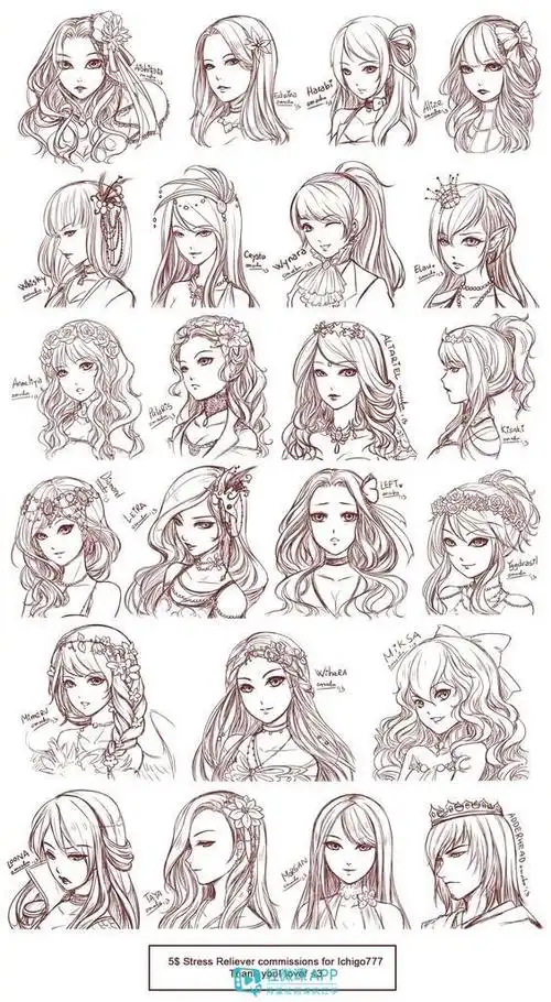 漫画发型线稿参考~发型素材一次管够学习资料:【绘画素材150p】1000