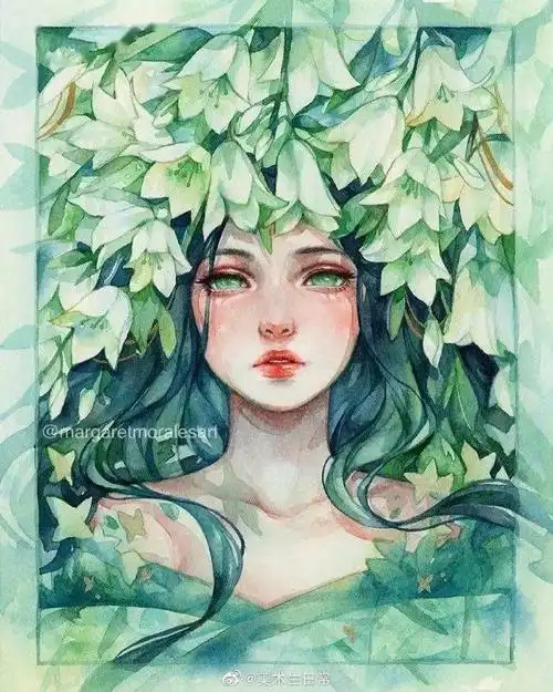 少女心事总是诗水彩人物插画插画师margaretmorales