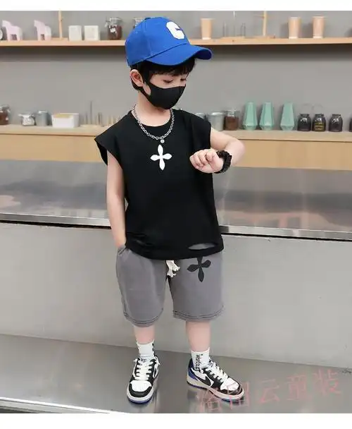 岁宝宝男孩潮4岁5休闲两件套黑色套装110码建议身高100110体重3036斤