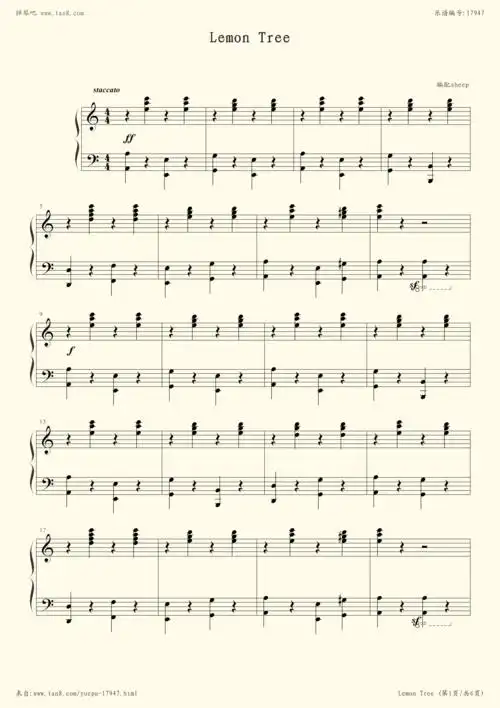 钢琴谱:lemon tree(柠檬树)