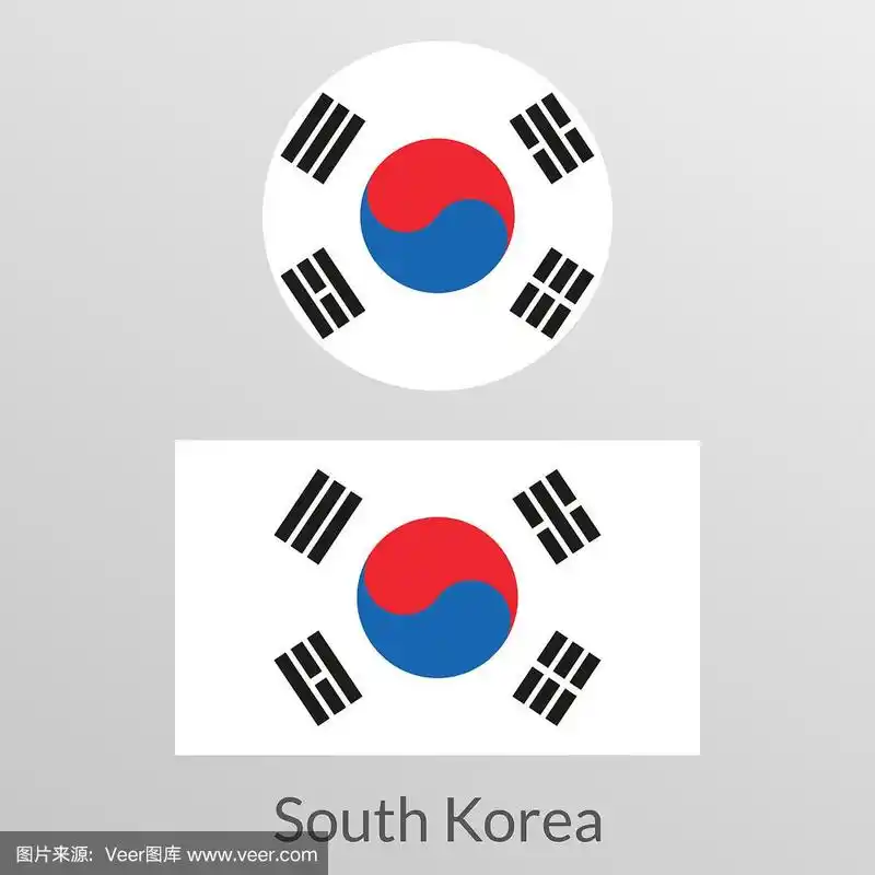 韩国国旗设置.韩国国家的象征.矢量插图.
