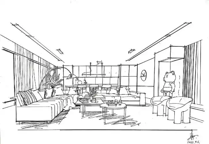 🎨室内设计手绘客厅线稿教程