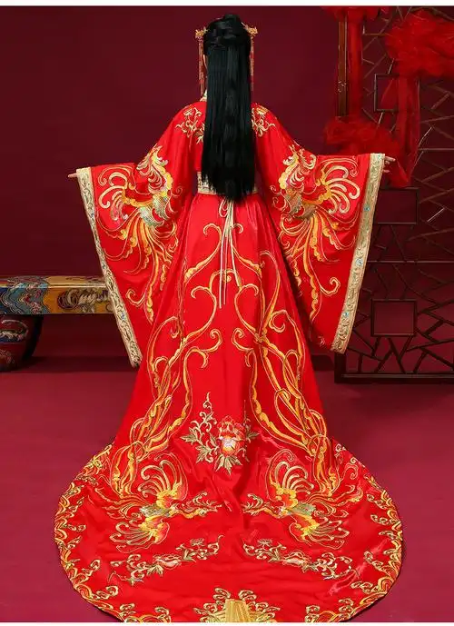 汉服结婚礼服情侣拖尾秀禾服女古代婚纱嫁衣凤冠霞帔婚服套装新娘古装
