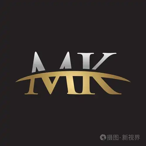 首字母mk金银耐克标志旋风logo黑色背景