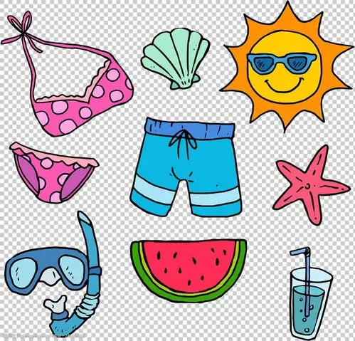 夏天沙滩元素图标png免抠透明图层素材