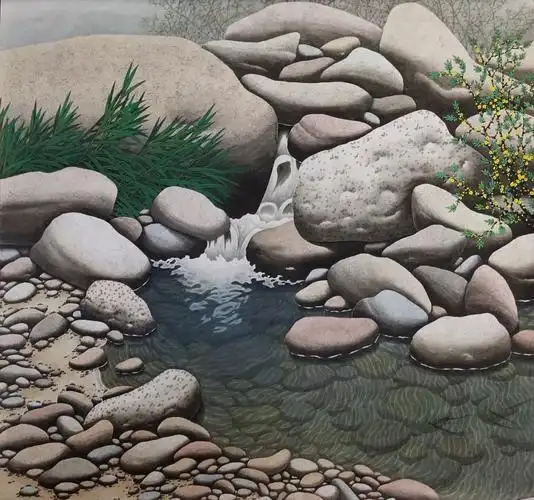 李娜|工笔石头与溪水技法班招生(只需100元)_范画