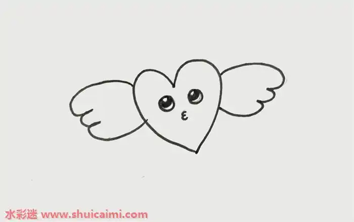 1,画两条对称的曲线,上宽下窄,呈桃心形状,心形的上方有个窝,下方是