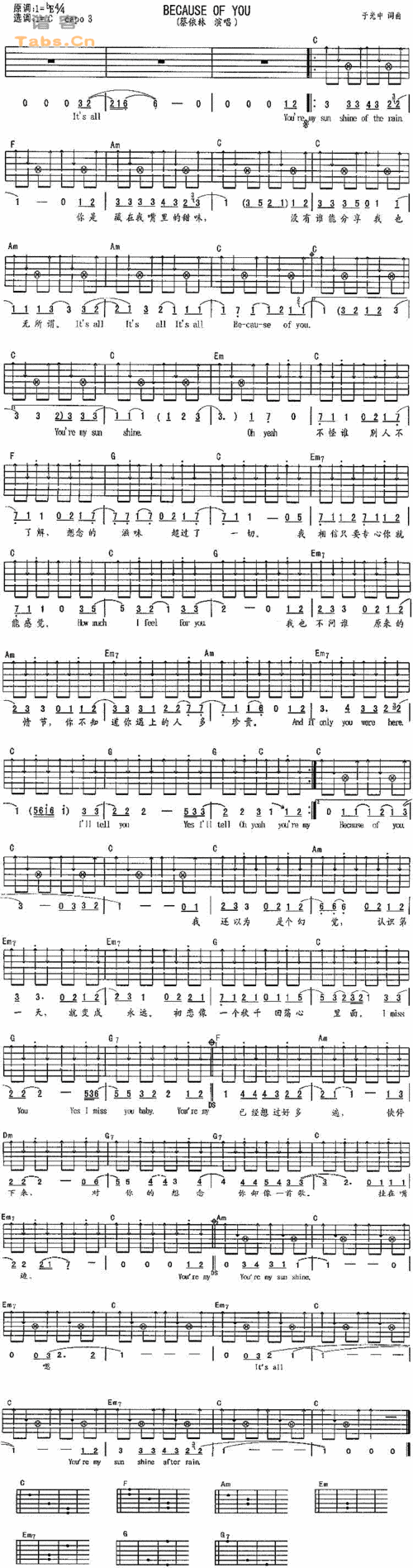 because of you吉他谱--蔡依林