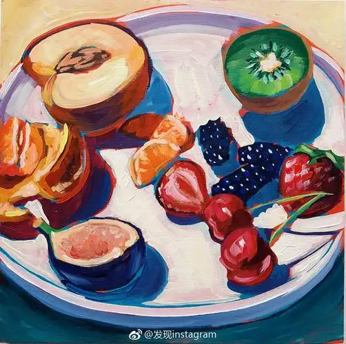 艺术家sari色彩鲜艳的食物系列丙烯画作