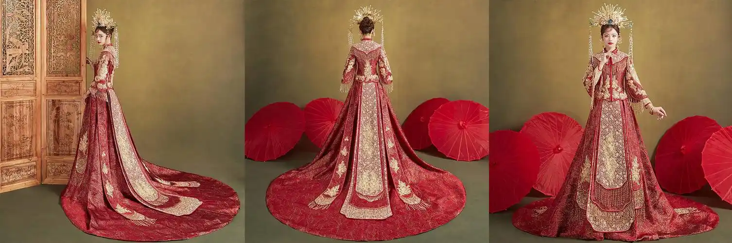 新款凤冠霞帔古装中式礼服拖尾秀禾服中国风 | 大连米兰婚纱摄影