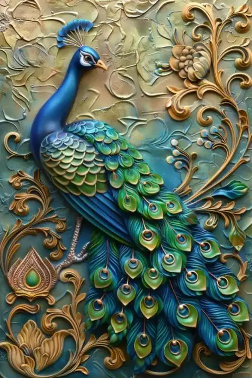 现代唯美浮雕清新立体孔雀浮雕