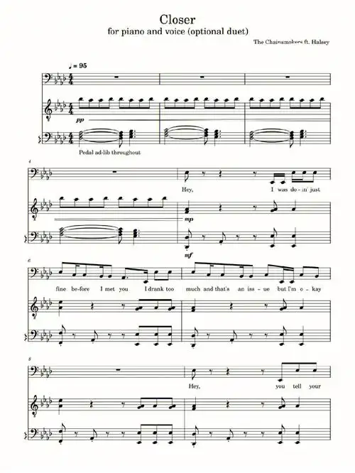 closer钢琴谱弹唱版