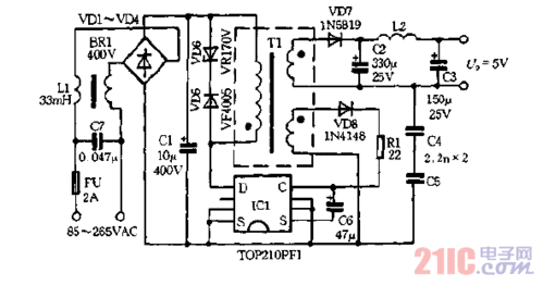 5v5w开关电源实际电路图