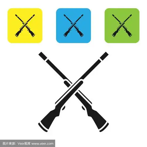 黑色两个交叉的散弹枪图标孤立在白色上