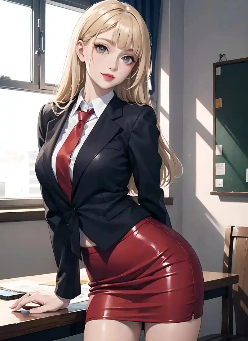 二次元壁纸:动漫风西装职场御姐 她穿着一套完美贴合身材的黑色西装