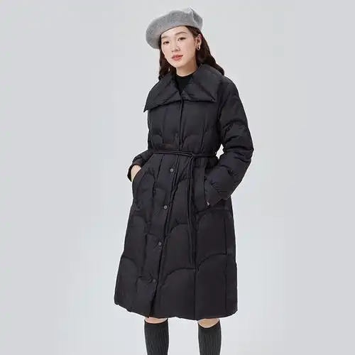 艾莱依云朵羽绒服女2023新款气质翻领收腰修身直播长款外套冬