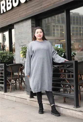 4844超大码女装400斤毛衣裙胖mm加肥加大码中长款宽松兔绒毛衣女