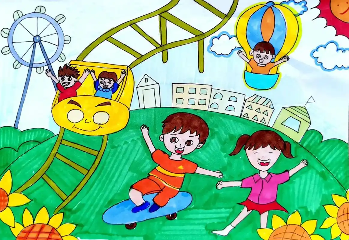 阳光下成长主题画 双减后的我们 阳光少年#主题画 #儿童画  - 抖音