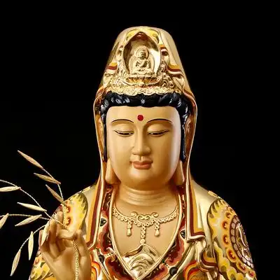 家用台湾金佛观音佛像纯铜手工彩绘观世音菩萨供奉客厅供佛摆件