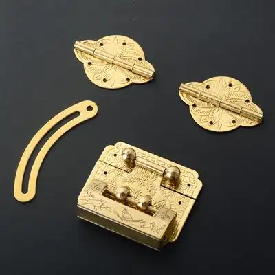 首饰盒纯铜箱扣搭扣锁扣u金页小木盒五合配件木撑铜锁樟支箱铜配1