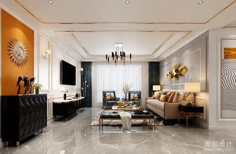 现代美式轻奢风格装修设计效果图案例