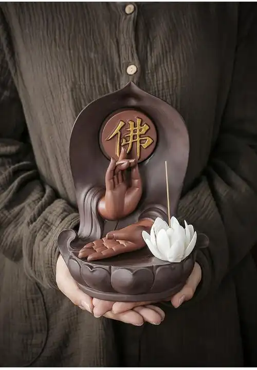 宇轩新品佛手莲花倒流香炉摆件招财檀香沉香熏香家用线香道摆件佛手