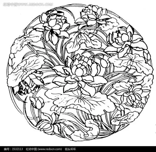 古典精美圆形荷花图矢量素材