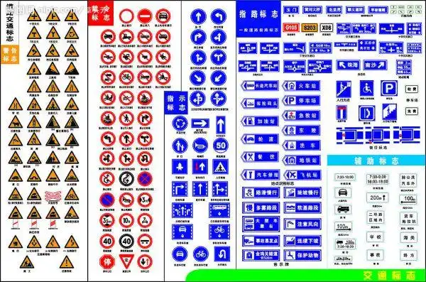 交通符号标志图片蓝底白色图案