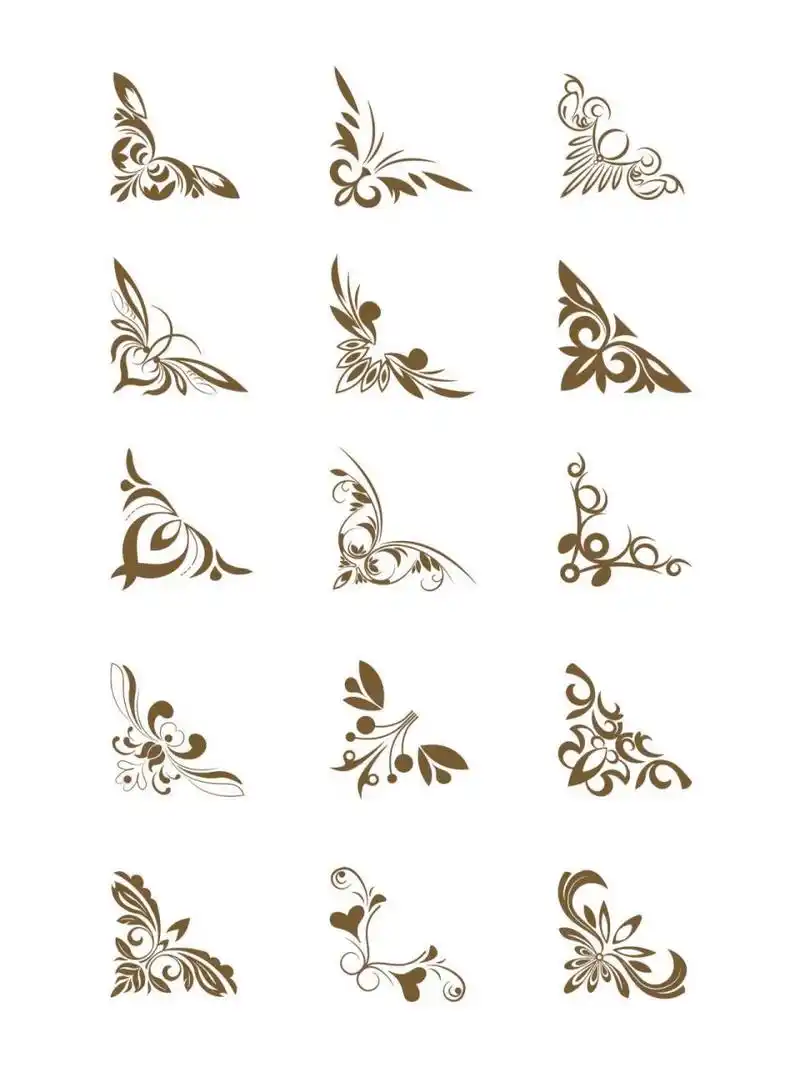 "角花"是 中的常用素材,顾名思义,常用于页面的四角装饰,可与分格线条