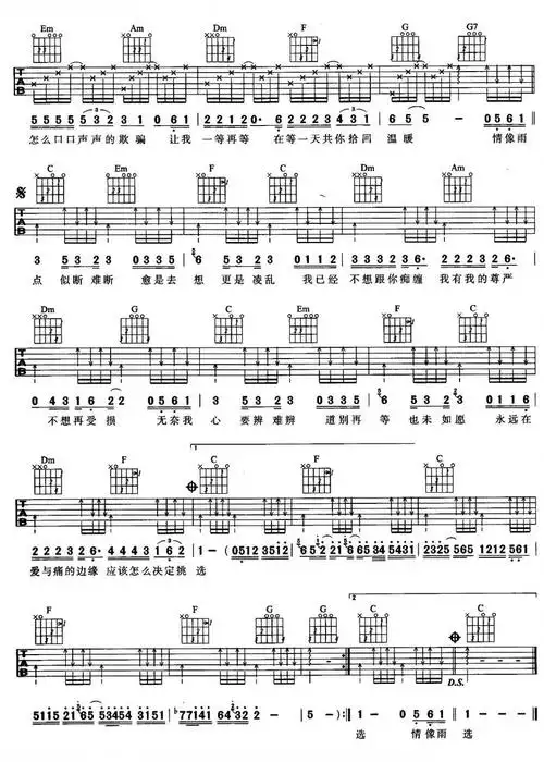 爱与痛的边缘吉他谱(六线谱)_图片谱_王菲2