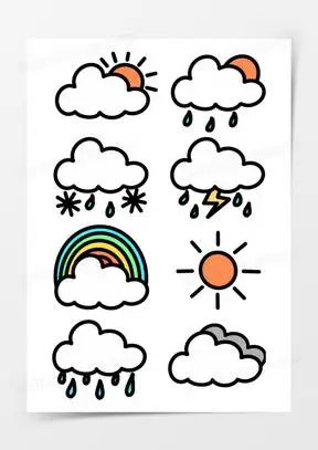 一组卡通简笔画手账天气预报装饰素材