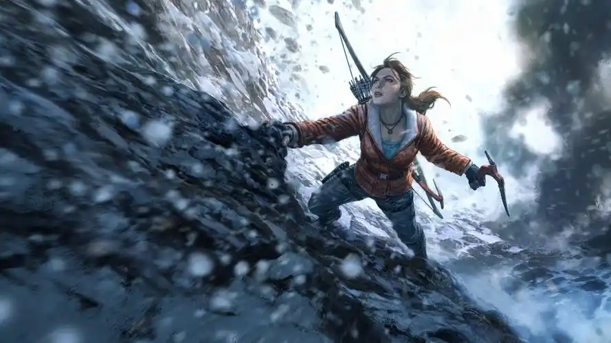 劳拉,古墓丽影,攀登,雪,冬天 5120x2880 uhd 5k 高清壁纸, 图片, 照片