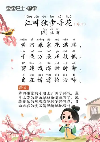 【4岁 进阶版】《江畔独步寻花》唐诗-杜甫-千朵万朵压枝低