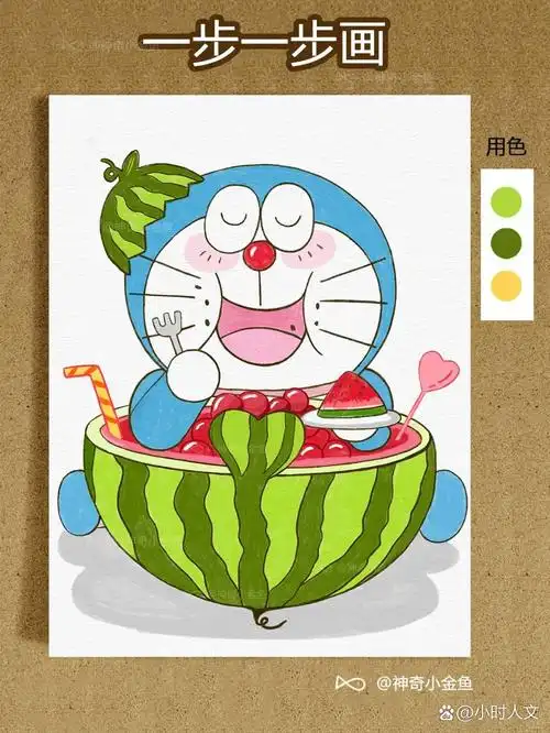 哆啦a梦的夏天|马克笔手绘卡通简笔画绘画 可爱的哆啦a梦上色版来啦!