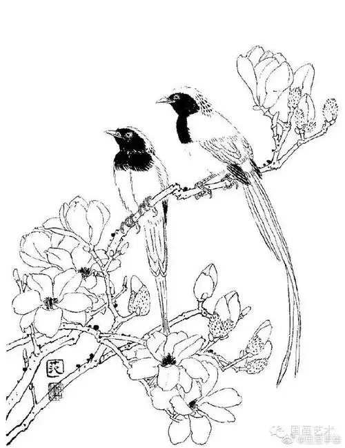 创意儿童美术##白描##线描##儿童国画##水彩画##玉兰花