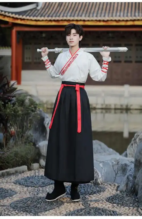 夏庄汉服男中国风古风武侠剑客帅气男士大码公子学生班服套装古装衣服