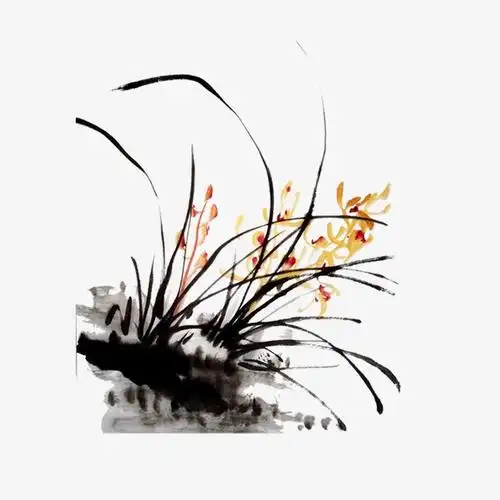水墨风山水蝴蝶兰花简约设计装饰元素