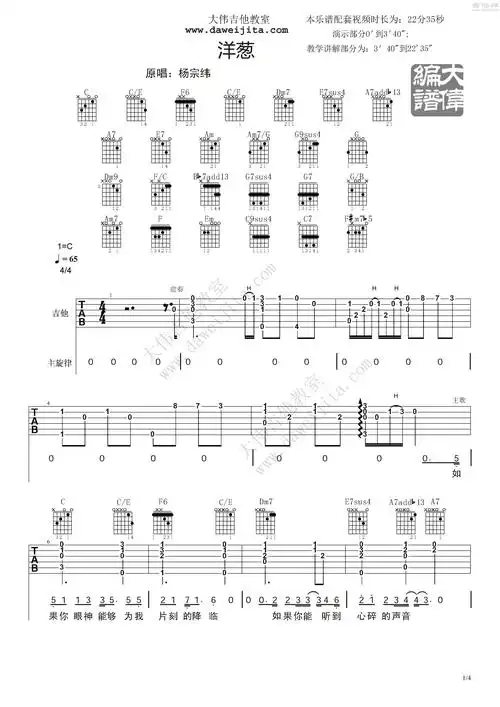 洋葱吉他谱(图片谱,弹唱,大伟吉他,教程)_杨宗纬(aska)_洋葱16_页面_1