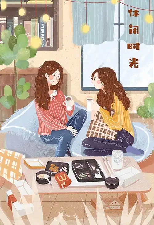 时光下午茶时光闺蜜聚会插画图片