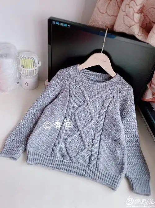 展灰 经典实用儿童棒针桂花针菱形花样插肩毛衣-编织教程-编织人生